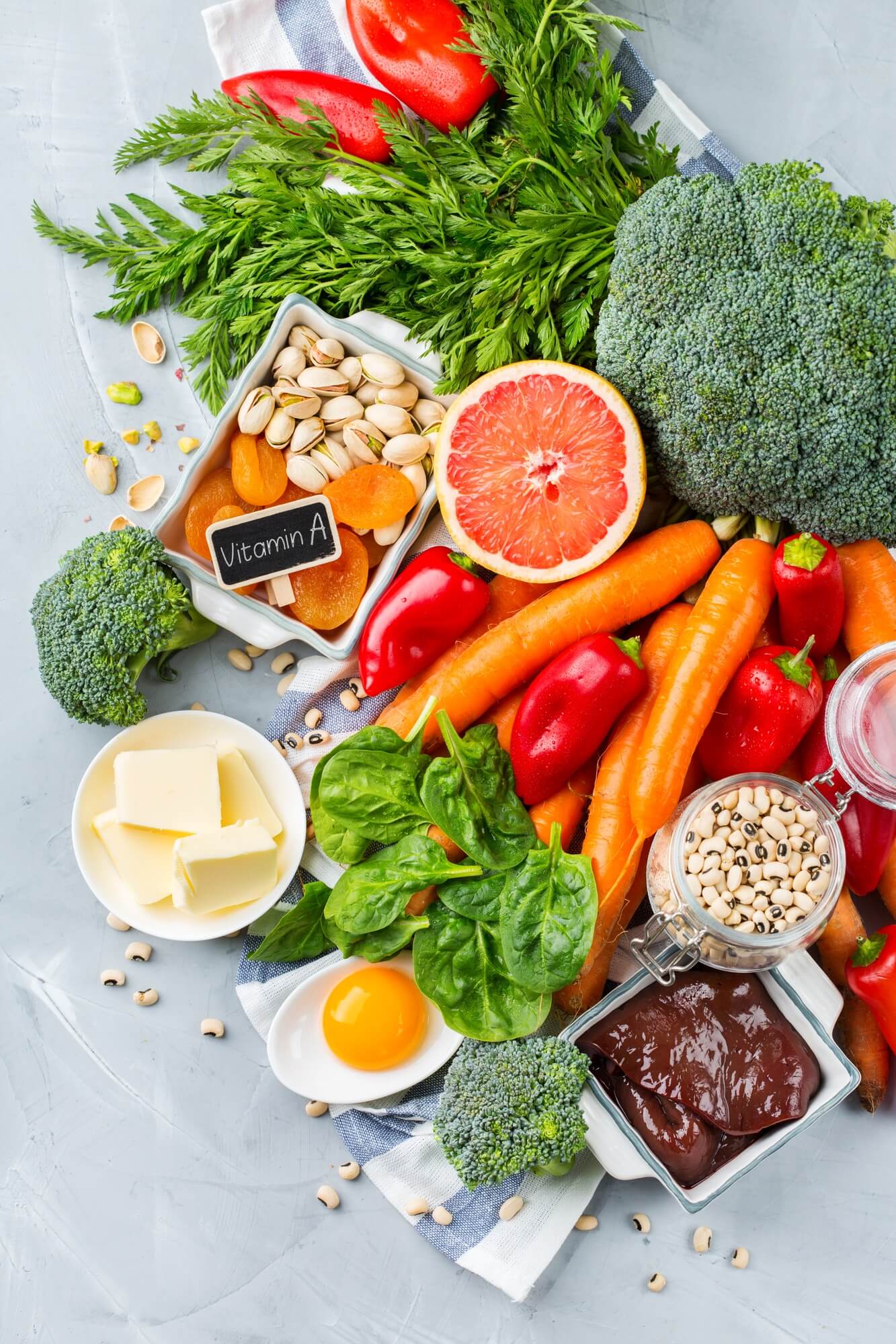 Balanced clean eating nutrition food rich in vitamin A